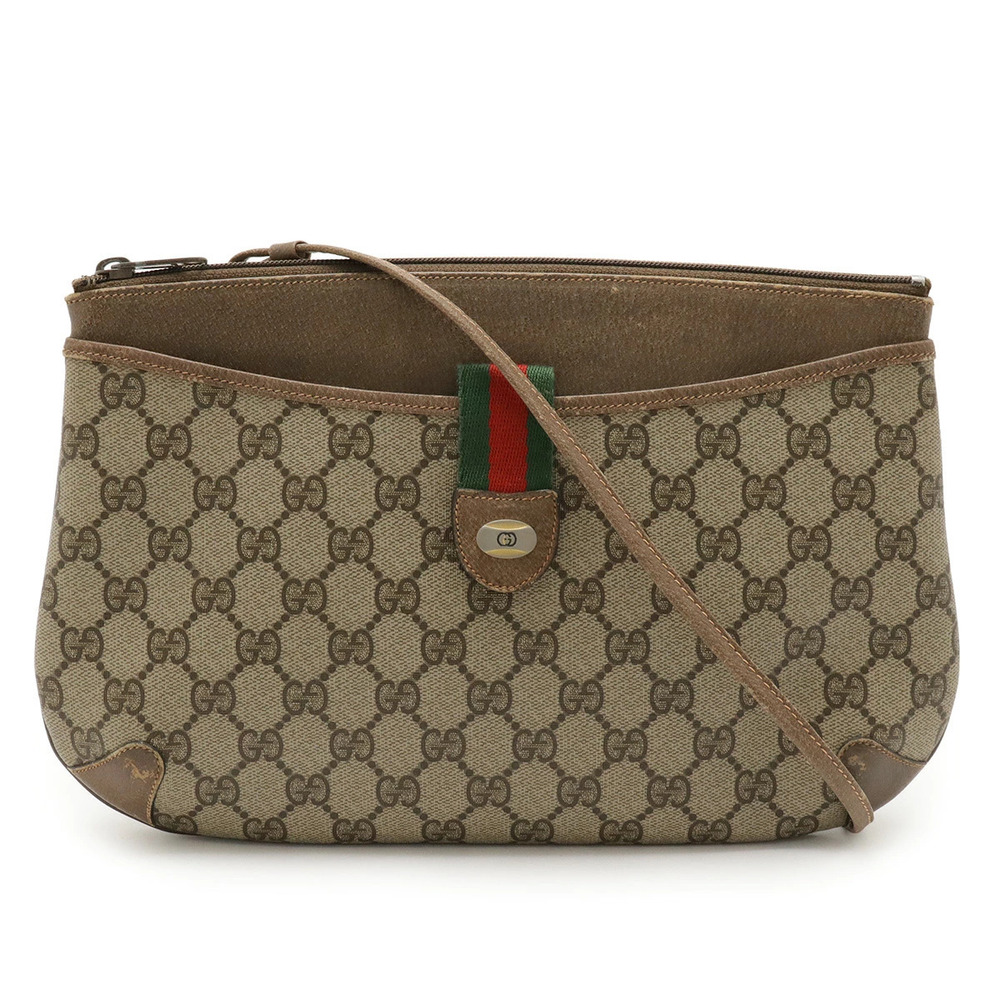 Gucci GG Plus Sherry Shoulder Bag Pochette Clutch Beige Cream Mocha Brown